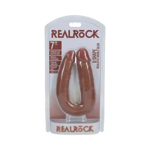 Shots America LLC RealRock 7 in UShaped Double Dildo Tan Female Sex Toys Shots America LLC RealRock 7 in UShaped Double Dildo Tan Female Sex Toys