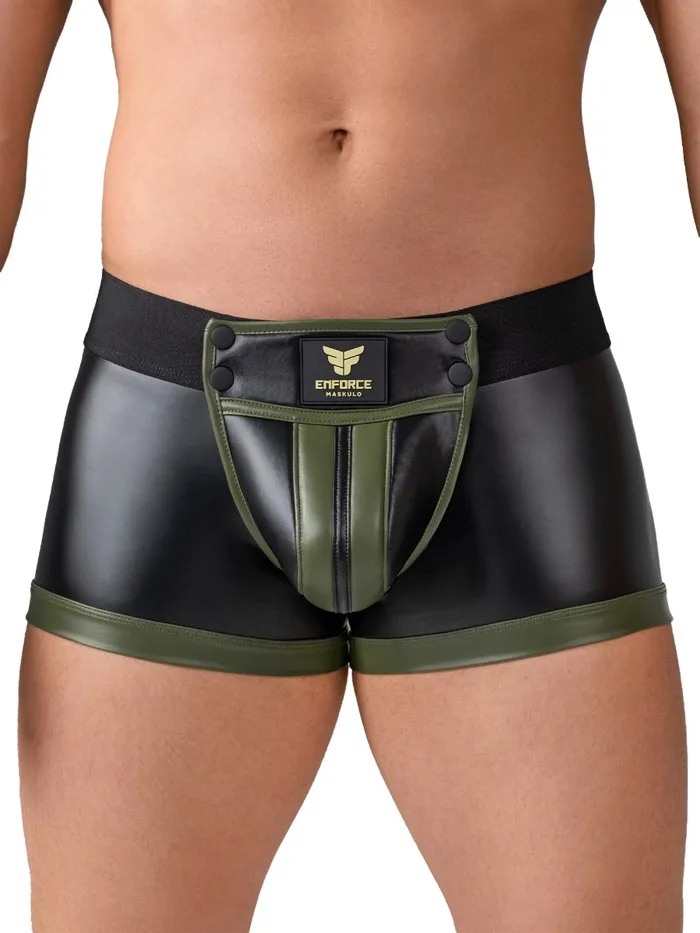 Trunk Shorts with Detachable Codpiece in Black Green HonourSkintwocom Female Sex Toys