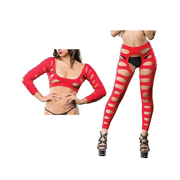 Vibrators Beverly Hills Naughty Girl Red Variegated Holes Crotchless Legging