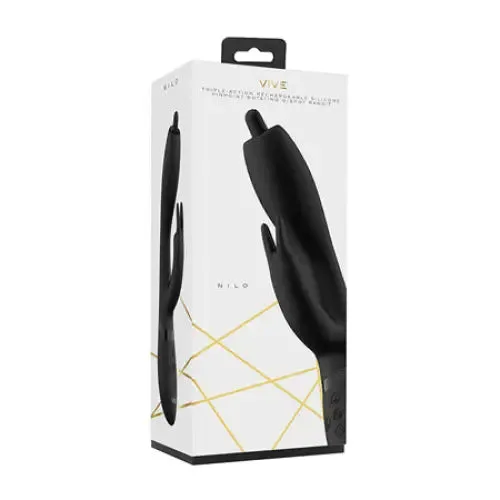 VIVE NILO Rechargeable Pinpoint Rotating Siilicone Rabbit Vibrator Black Shots America LLC Vibrators
