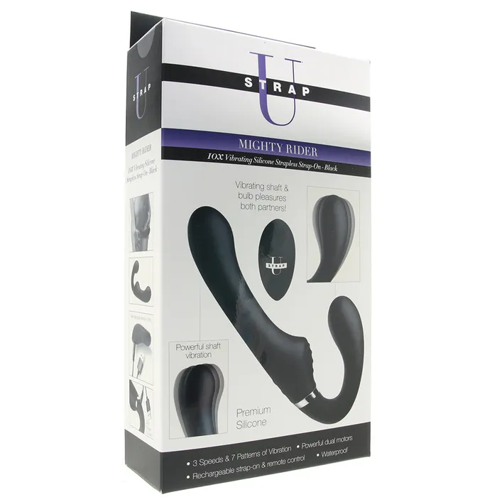XR Brands Female Sex Toys Strap U Mighty Rider Strapless StrapOn Vibe in Black