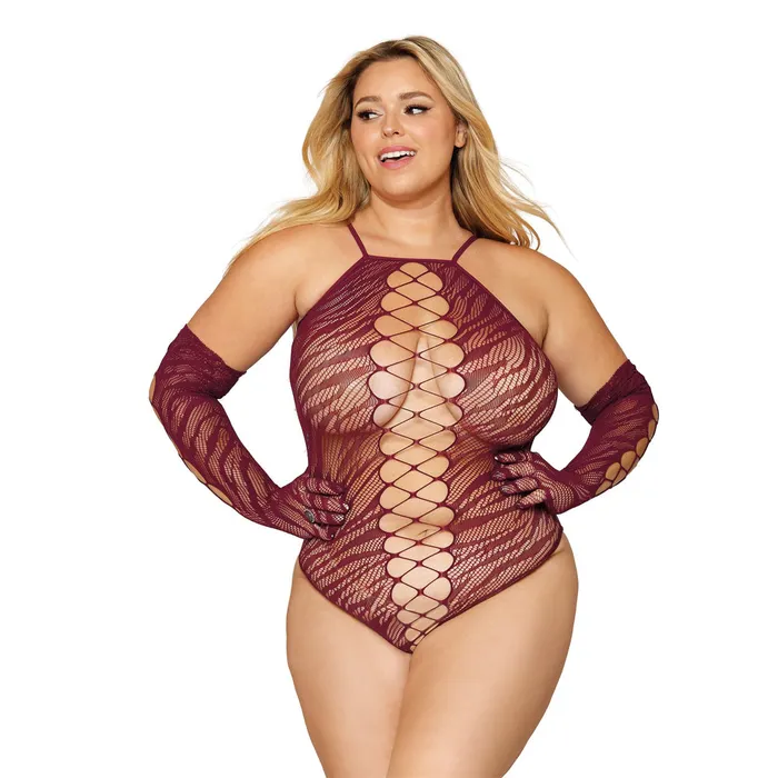 Anal Dreamgirl Lingerie Seamless zebra fishnet teddy and glove set 12809X DREAMGIRL