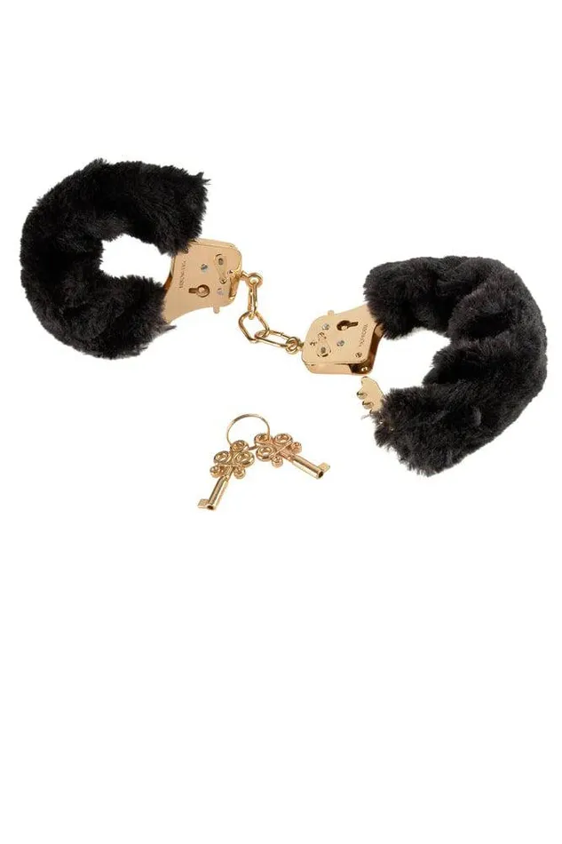 Anal Pipedream Fetish Fantasy Gold Deluxe Furry Cuffs BlackGold Pipedream