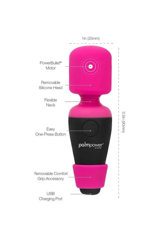 BMS Vibrators PalmPower Pocket Rechargeable Mini Massage Wand PinkBlack