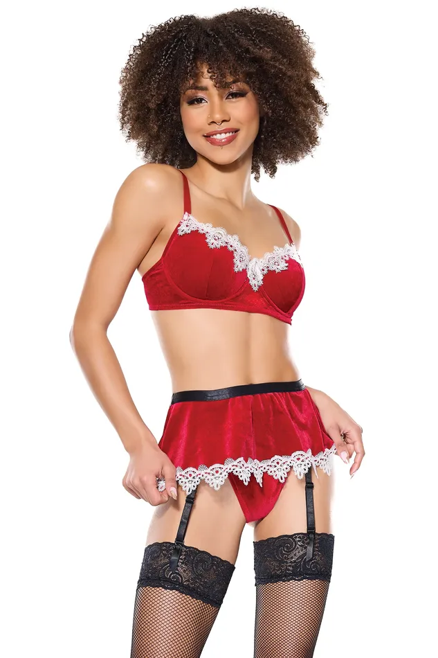 Coquette 24317 Bra Gartered Skirt GString Red Coquette Vibrators