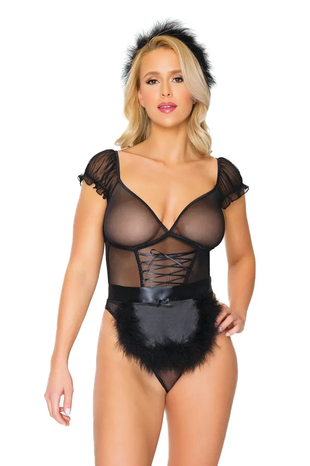 Coquette Coquette 23326 Teddy Apron Headpiece Black OS Anal