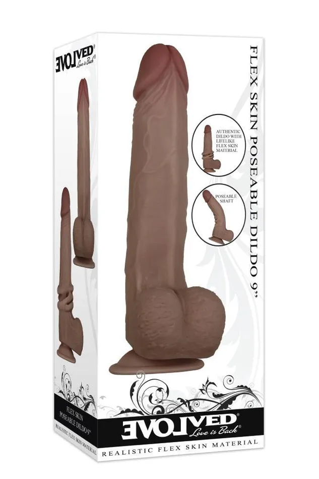 Evolved Flex Skin Poseable Dildo 9 Inch Dark Evolved Dildos