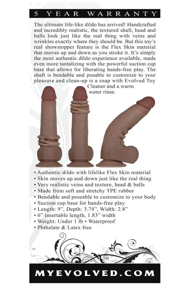 Evolved Flex Skin Poseable Dildo 9 Inch Dark Evolved Dildos