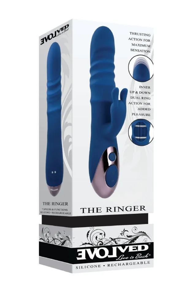 Evolved Vibrators Evolved The Ringer Thrusting Rabbit Vibrator Blue