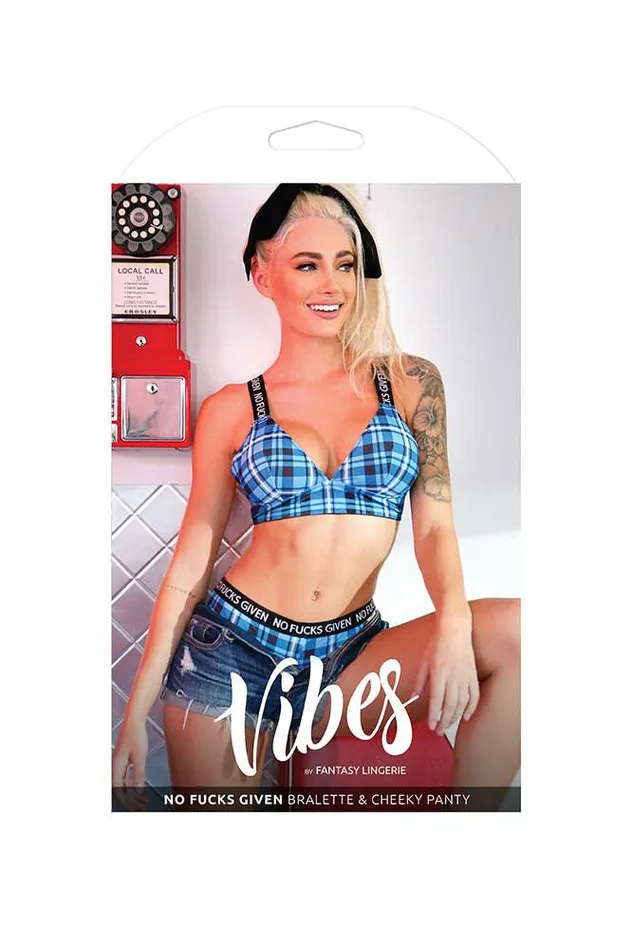 Fantasy Lingerie Vibrators Fantasy Lingerie Vibes No Fucks Given Bralette Cheeky Panty Blue