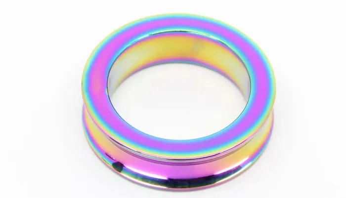 Love In Leather Male Sex Toys Concave Rainbow Stainless Steel Cock Ring 45mm