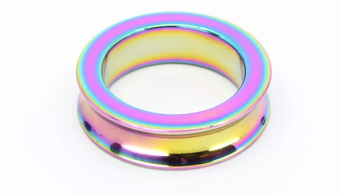 Love In Leather Male Sex Toys Concave Rainbow Stainless Steel Cock Ring 45mm
