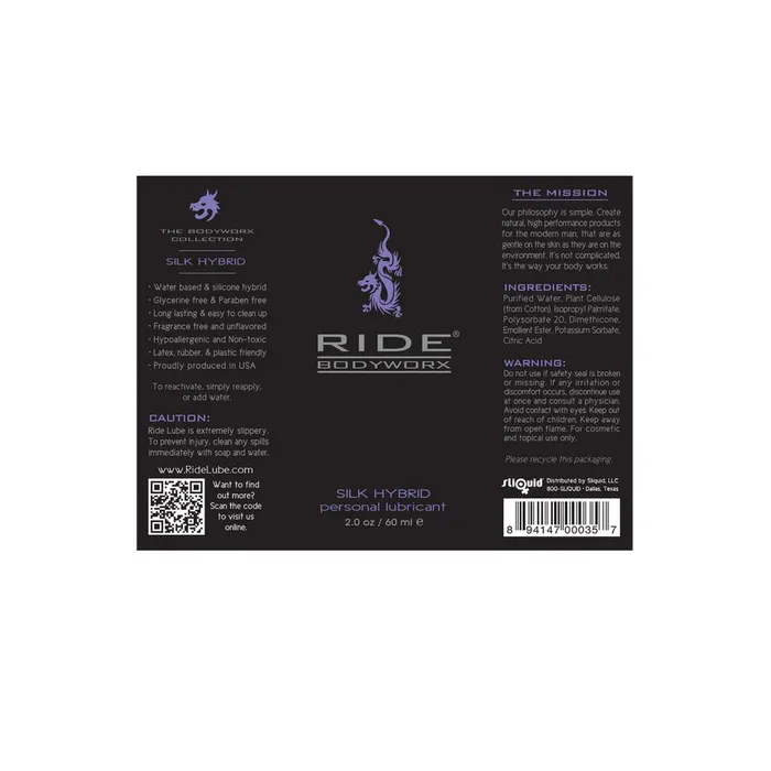 Lubricants Sliquid Ride BodyWorx Silk Silicone Water Lubricant