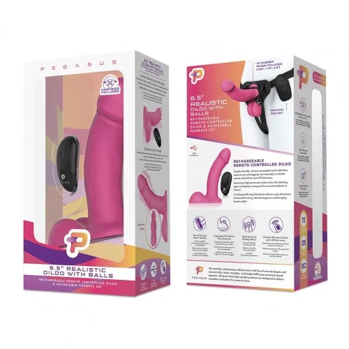 Pegasus Dildos Pegasus Remote Control 65 Inch Realistic Balls Peg With Harness Pink