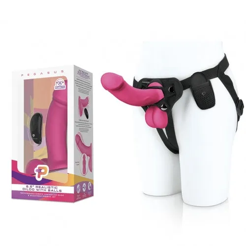 Pegasus Dildos Pegasus Remote Control 65 Inch Realistic Balls Peg With Harness Pink