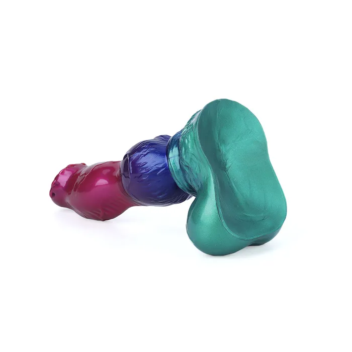 Platinum Silicone Series Anal Fantasy Buff Beast Platinum Silicone Dildo 15 Inch Metallic Rainbow