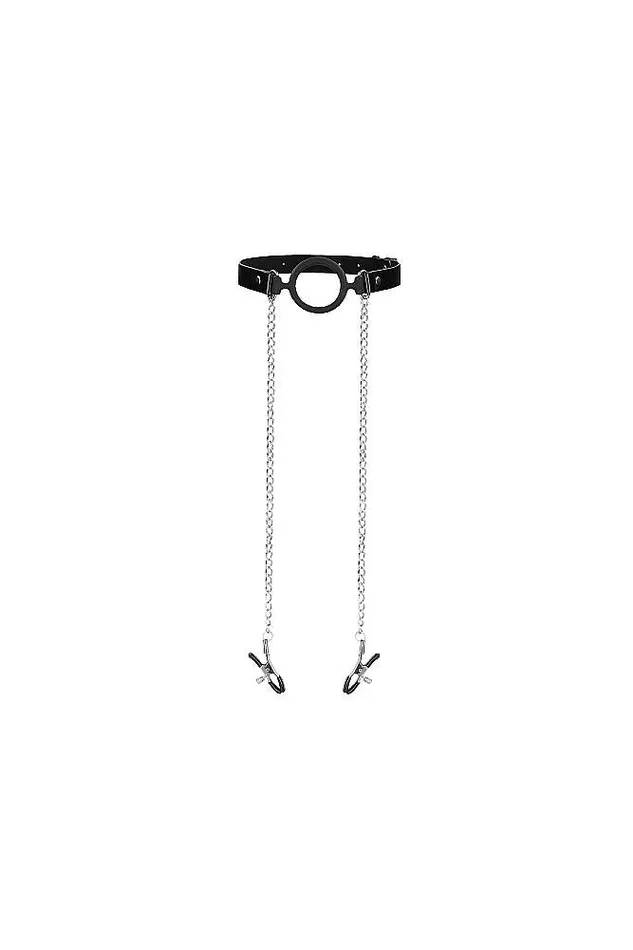 Shots Toys Couples Ouch by Shots Toys ORing Gag With Nipple Clamps Black