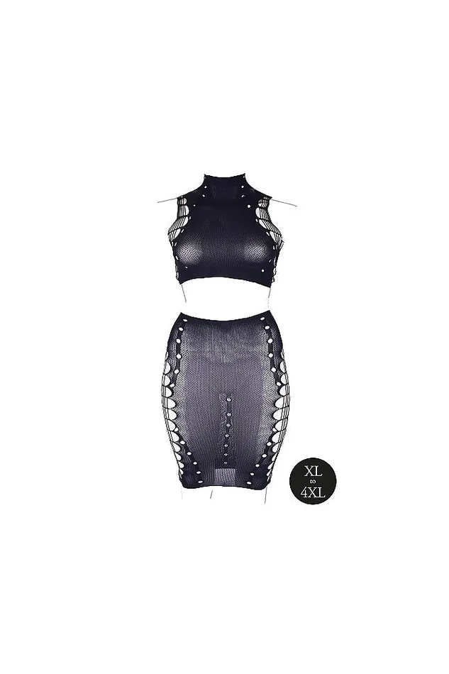 Shots Toys Shots Toys Le Dsir SHA005 Kala Crop Top Skirt Set Black OSXL Anal