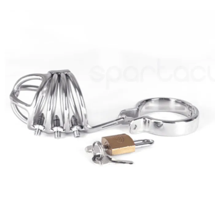 SPARTACUS Male Sex Toys Spartacus 4Ring Locking Chastity Cage With Screws Stainless Steel