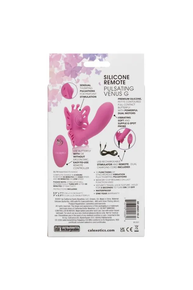 Vibrators Cal Exotics Cal Exotics Venus G Butterfly Pulsing Wearable Remote Controlled Vibrator Pink